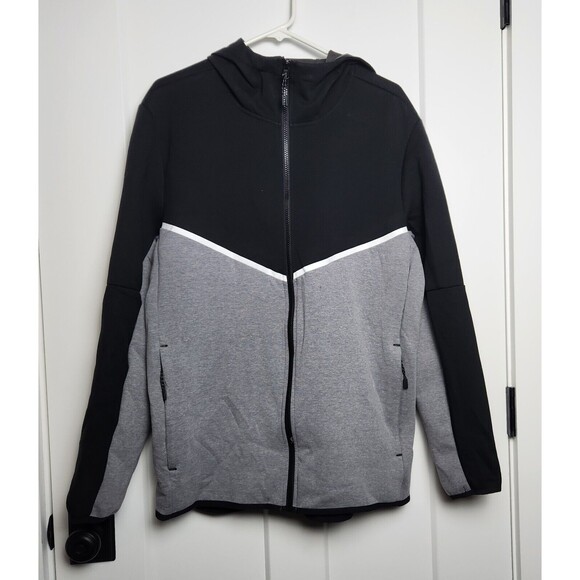 Men's Hooded Jacket Sweatshirt Black Gray Large Russell Fusion NWT - Picture 1 of 8